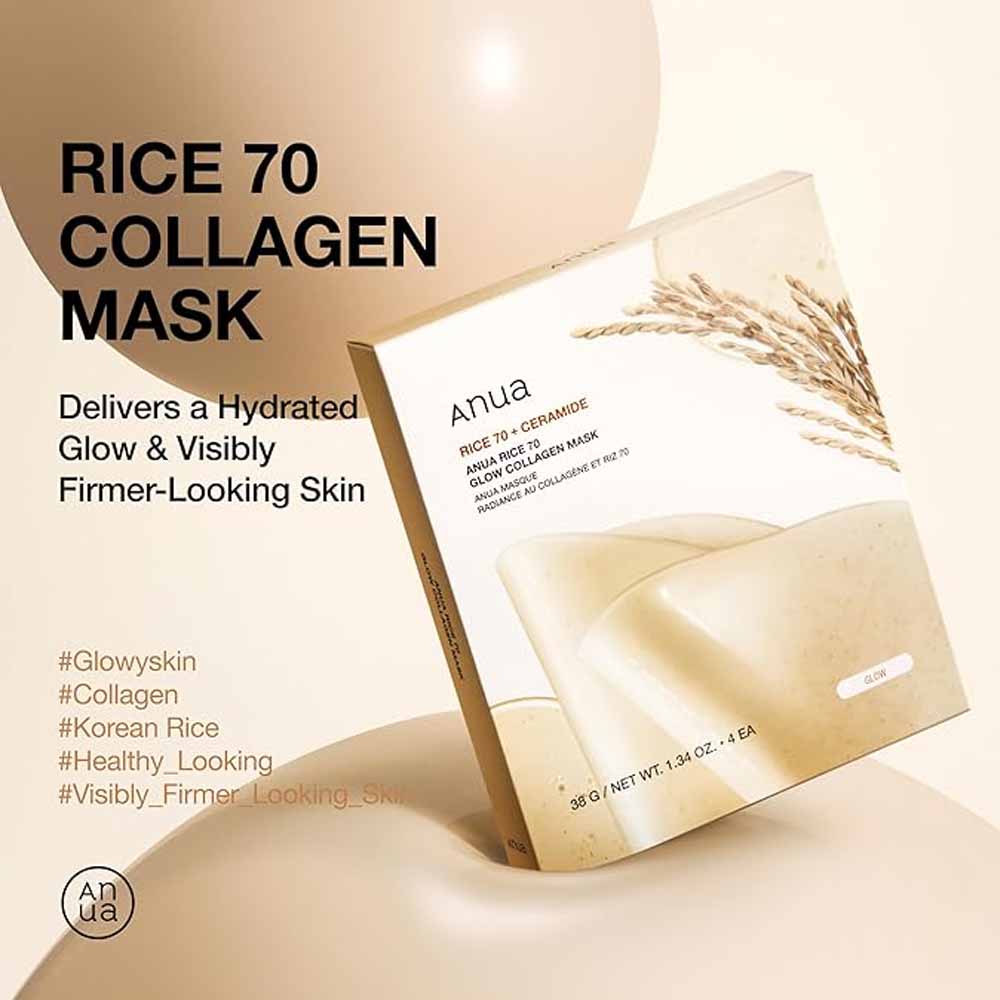ANUA Rice 70 Glow Collagen Mask 38g (4EA)