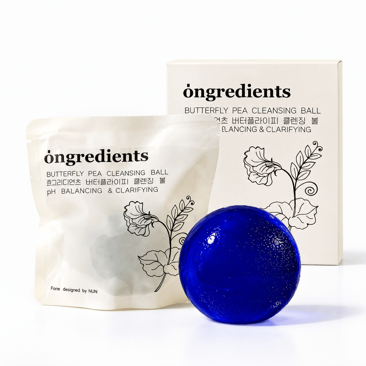 Ongredients Butterfly Pea Cleansing Ball 110 G | Korean Gentle Facial Cleansing Bar for Impurities, Hydration & Soft, Refreshed Skin