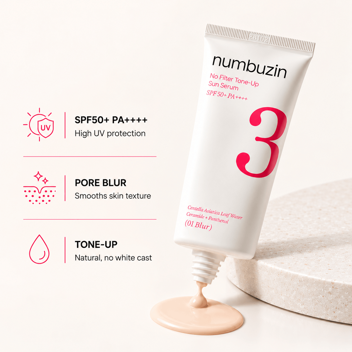 Numbuzin No Filter Tone-Up Sun Serum SPF50+ #01 Blur | Korean Blurring Face Sunscreen for Pores, Even Skin Tone & Daily UV Protection