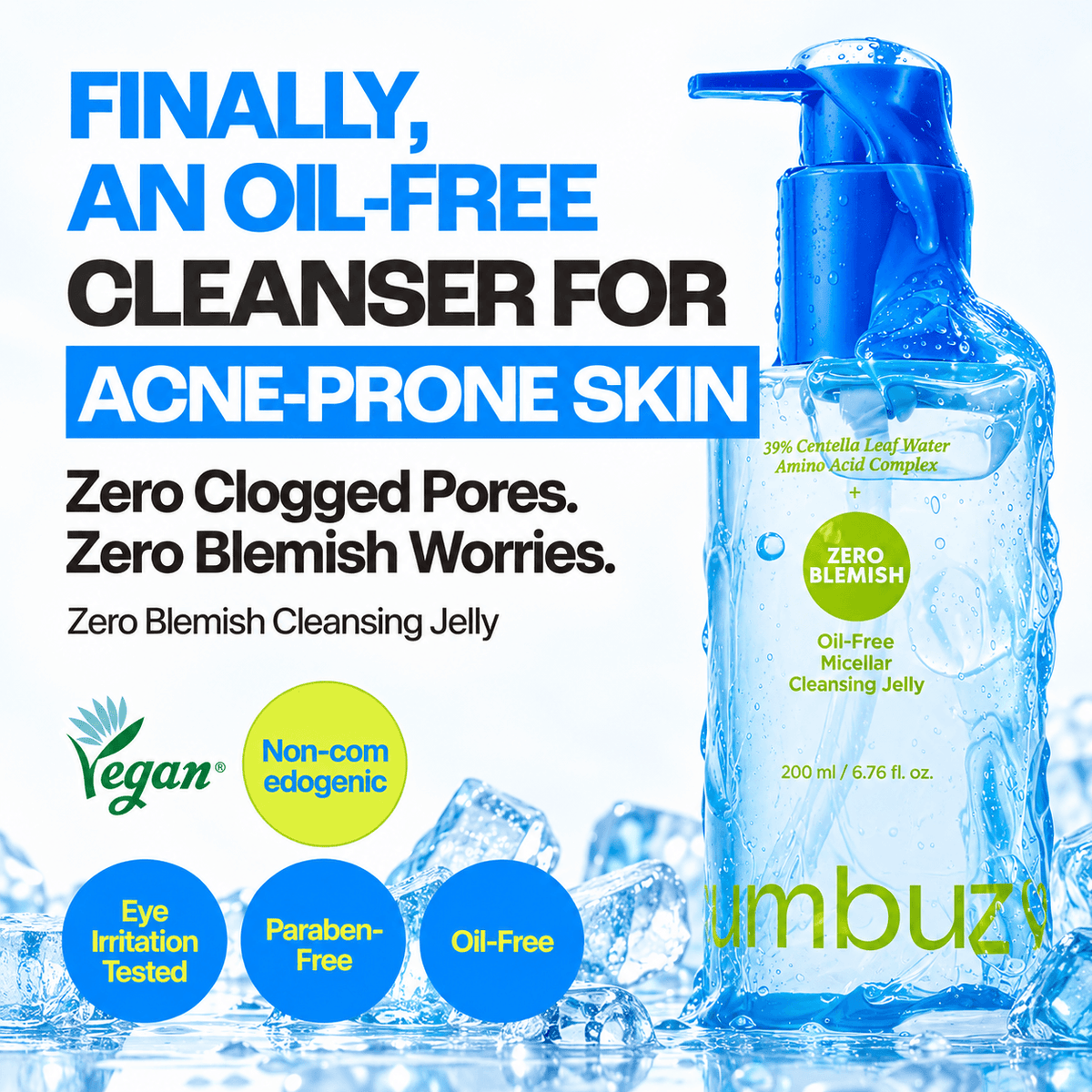 Numbuzin Zero Blemish Oil-Free Micellar Cleansing Jelly 200 ML | Korean Gentle Gel Cleanser for Makeup Removal, Excess Oil, Pores & Acne-Prone Skin