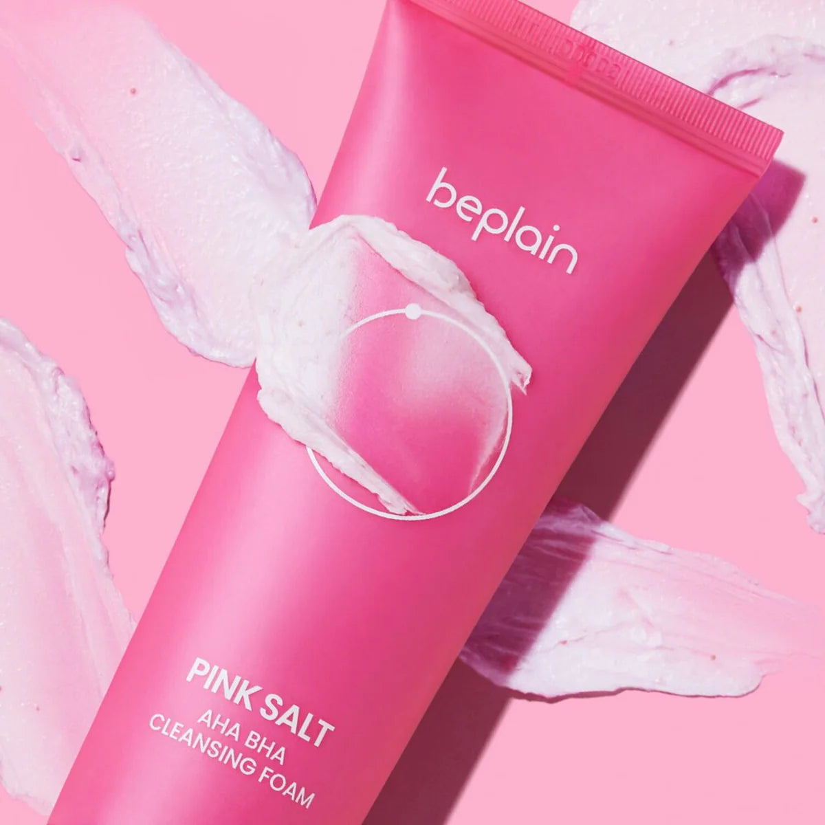Beplain Pink Salt AHA BHA cleansing foam creamy texture for daily pore cleansing