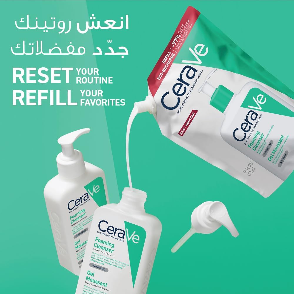 CeraVe Foaming Facial Cleanser 473ml refill tube reset your routine eco recharge dermatologist recommended