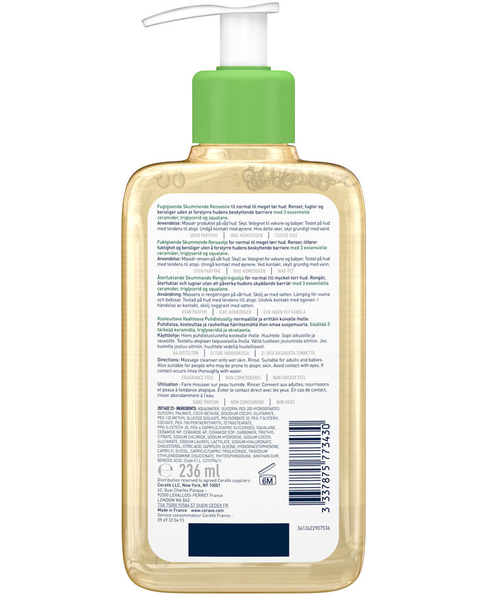 CeraVe Hydrating Foaming Oil Cleanser 236ml ingredients label dermatologist recommended oil cleanser