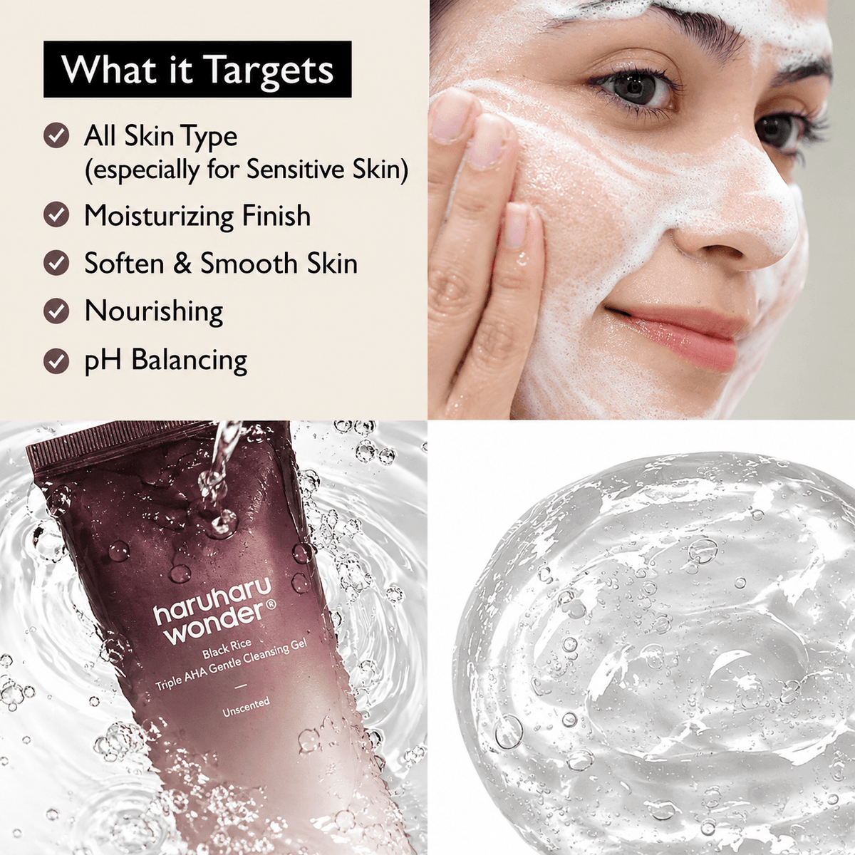 Haruharu Wonder Black Rice Moisture 5.5 Soft Cleansing Gel 100 ML | Korean Gentle Hydrating Face Cleanser for Sensitive Skin