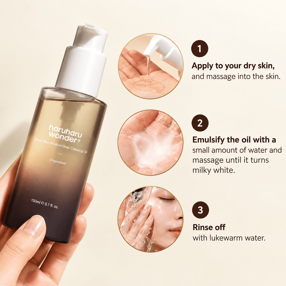 Haruharu Wonder Black Rice Moisture Deep Cleansing Oil 150ML | Hydrating Korean Facial Cleanser