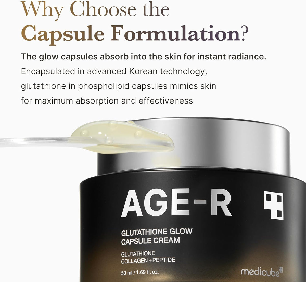 Medicube AGE-R Glutathione Glow Capsule Facial Cream - Instant Lifting Moisturizer - Collagen Peptide For Hydrating Glow