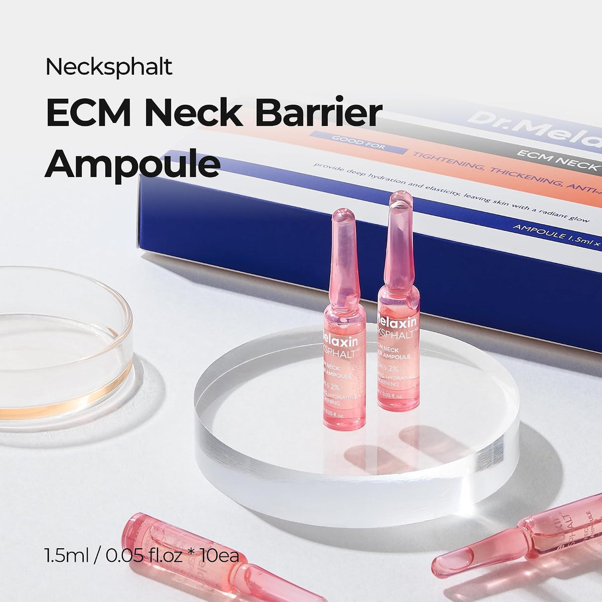 Dr.Melaxin Neck Tightening Ampoule – Firming & Lifting Ampoule for Neck Wrinkles & Sagging Skin, Necksphalt ECM Barrier Anti-Aging Korean Neck Care Treatment, 1.5ml×10ea