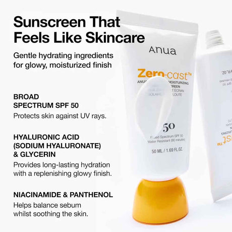 ANUA Zero-Cast Moisturizing Finish Sunscreen SPF50+ PA++++ 50ml