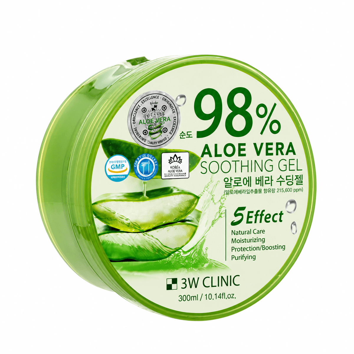 3W Clinic 98% Aloe Vera Soothing Gel 300 ML | Korean Hydrating & Cooling Gel for Face & Body