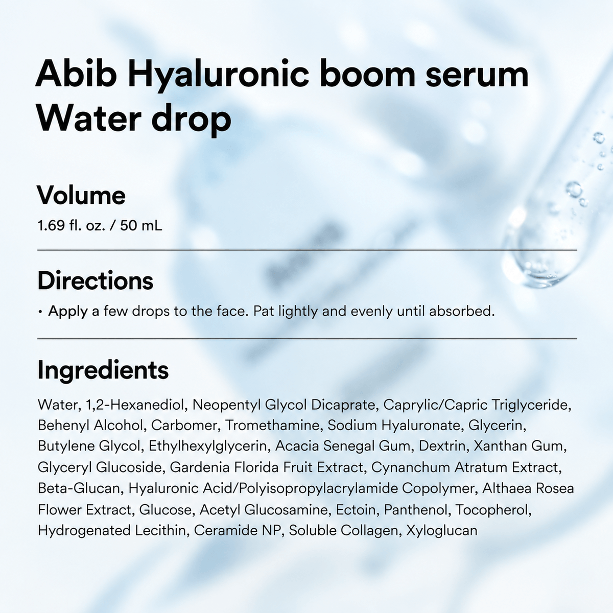 Abib Hyaluronic Boom Serum Water Drop 50ML | Hydrating Serum for Plump & Dewy Skin