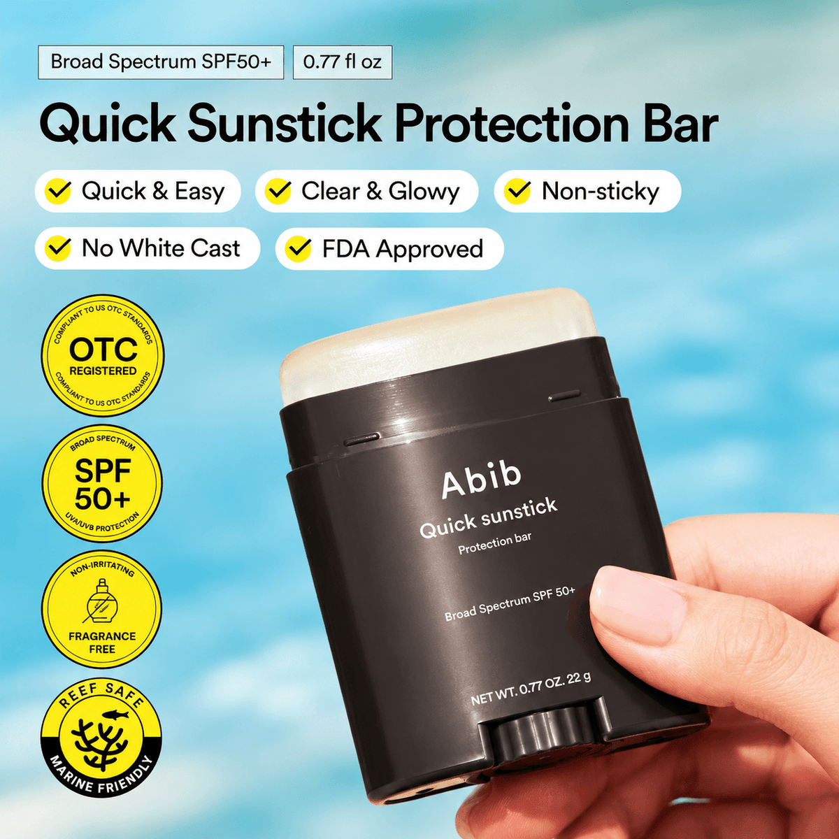 Abib Quick Sunstick Protection Bar SPF50+ PA++++ 22G | Portable Korean Face Sunscreen Stick