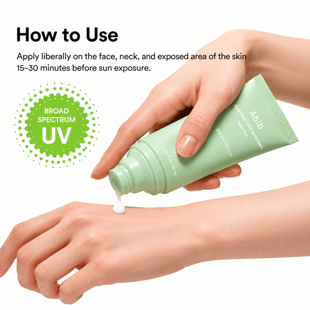 Abib Heartleaf Mild Sunscreen Relief Tube SPF50+ 50ML | Soothing Korean Face Sunscreen