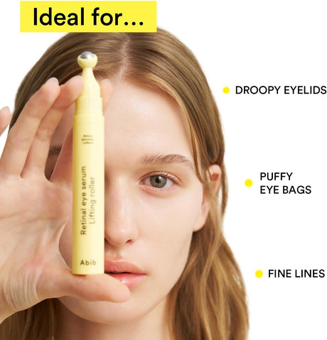 Abib Retinal Eye Serum Lifting Roller 15ML | Anti-Aging Eye Applicator for Wrinkles, Puffiness, Dark Circles with Caffeine & Bakuchiol for Under Eyes