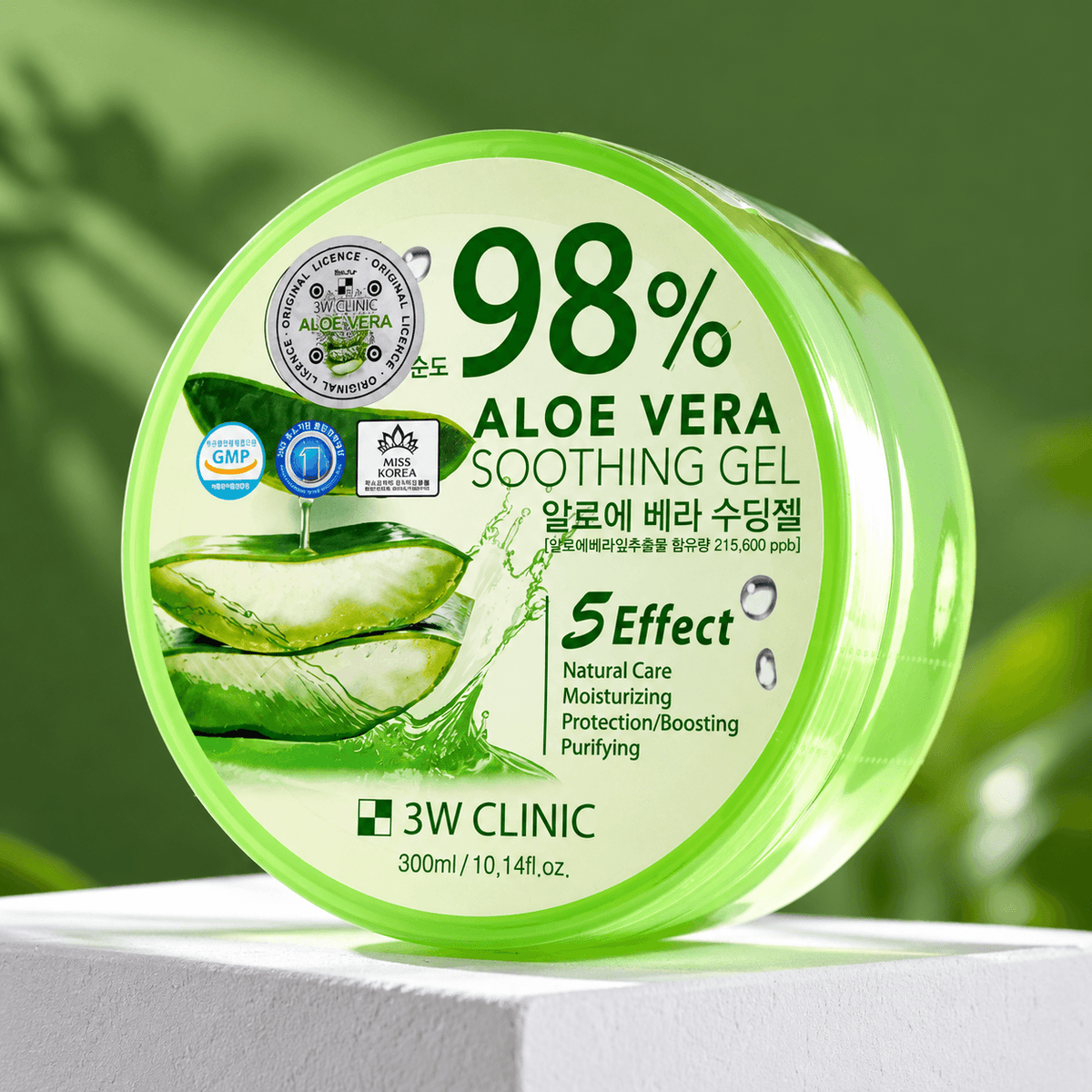 3W Clinic 98% Aloe Vera Soothing Gel 300 ML | Korean Hydrating & Cooling Gel for Face & Body