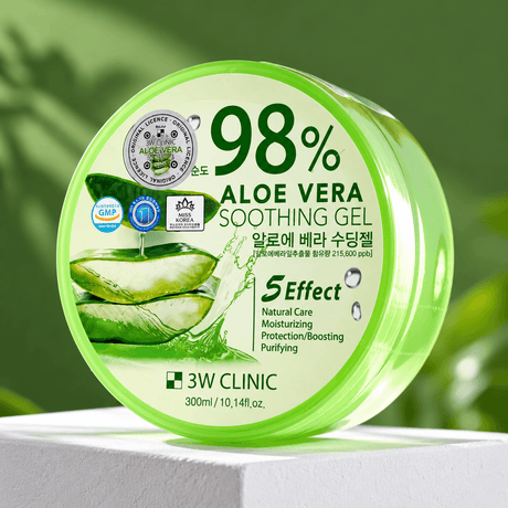 3W Clinic 98% Aloe Vera Soothing Gel 300 ML | Korean Hydrating & Cooling Gel for Face & Body