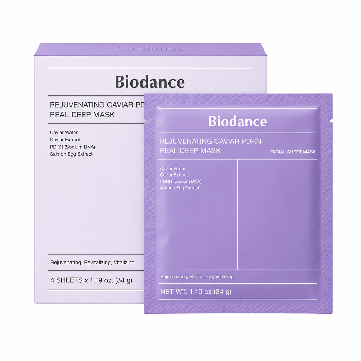 Biodance Rejuvenating Caviar PDRN Real Deep Mask 34 G × 4 PCS | Korean Firming & Hydrating Hydrogel Face Masks for Skin Elasticity, Fine Lines & Radiant Glow