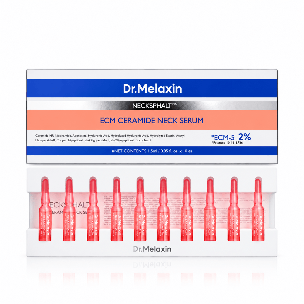 Dr. Melaxin Neck Tightening Ampoule – Firming & Lifting Ampoule for Neck Wrinkles & Sagging Skin, Necksphalt ECM Barrier Anti-Aging Korean Neck Care Treatment, 1.5ml×10ea