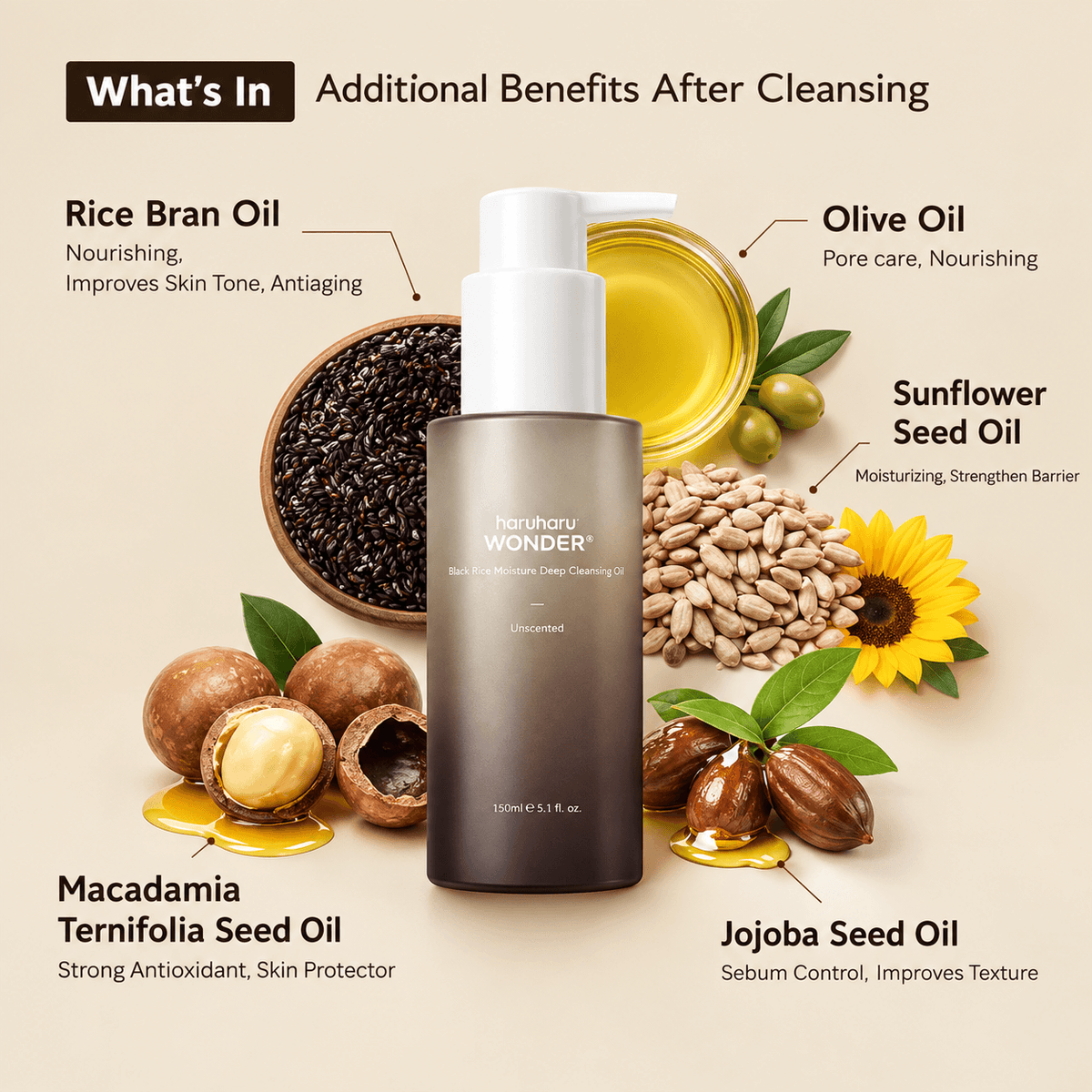 Haruharu Wonder Black Rice Moisture Deep Cleansing Oil 150ML | Hydrating Korean Facial Cleanser