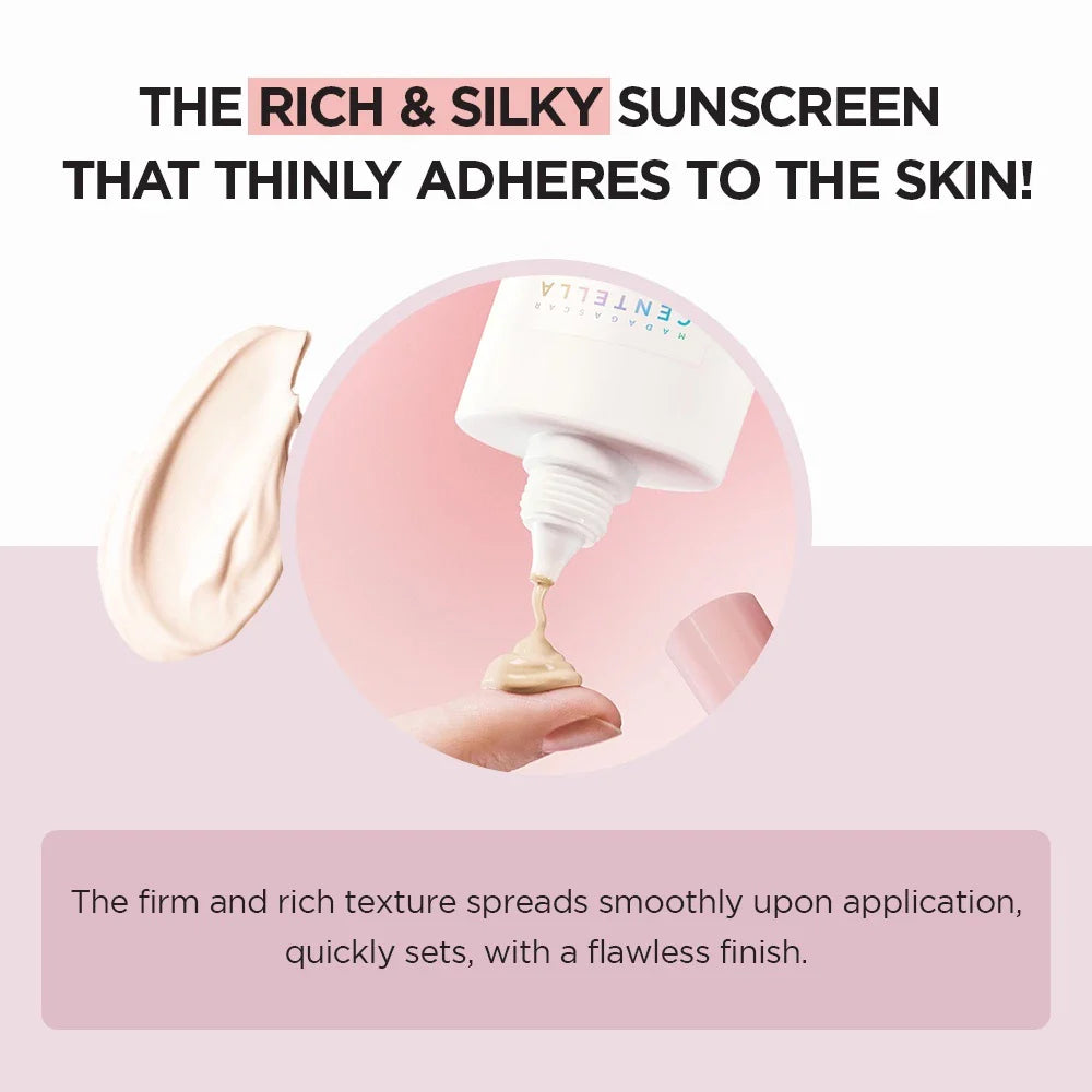 Lightweight Korean sunscreen texture with smooth velvet finish