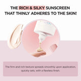 Lightweight Korean sunscreen texture with smooth velvet finish