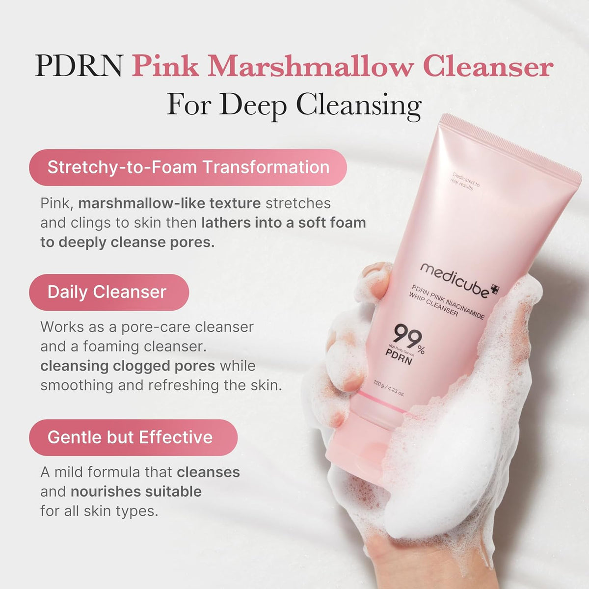Medicube PDRN Whip Cleanser 120g | Gentle Foaming Facial Cleanser for Pore & Daily Skin Care
