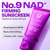 Numbuzin No. 9+ NAD Peptides Dewy Sun Essence 50 ML | Korean Hydrating & Firming Face Sunscreen for Skin Elasticity, Dewy Glow & Daily UV Protection