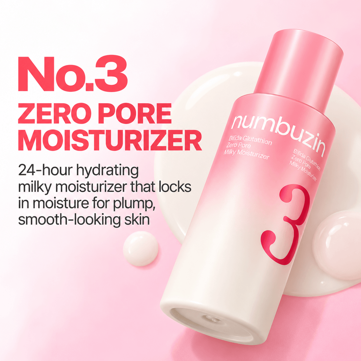 Numbuzin No. 3 Bifida Bakuchiol Zero Pore Milky Moisturizer 150 ML | Korean Lightweight Hydrating Face Lotion for Enlarged Pores, Excess Oil, Skin Elasticity & Smooth Skin Texture
