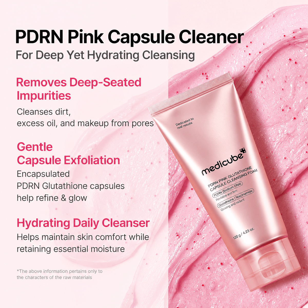 Medicube PDRN Pink Glutathione Capsule Cleansing Foam 120 G | Korean Brightening Face Cleanser for Dullness, Uneven Skin Tone, Pores & Deep Cleansing