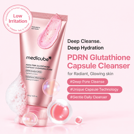 Medicube PDRN Pink Glutathione Capsule Cleansing Foam 120 G | Korean Brightening Face Cleanser for Dullness, Uneven Skin Tone, Pores & Deep Cleansing