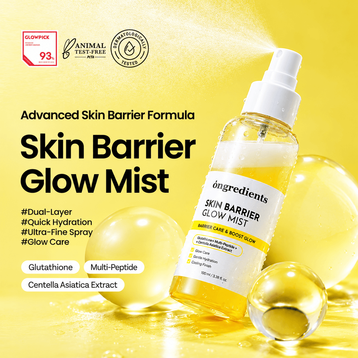 Ongredients Skin Barrier Glow Mist 100 ML | Korean Hydrating & Soothing Face Mist for Dry, Dehydrated & Sensitive Skin, Barrier Care & Radiant Glow