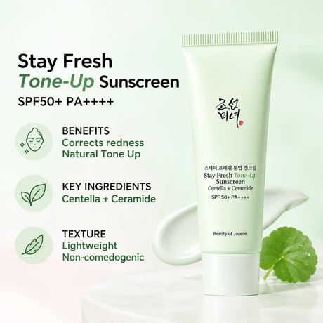 Beauty of Joseon Stay Fresh Tone Up Sunscreen Green SPF50+ 50 ML | Korean Color Correcting Face Sunscreen