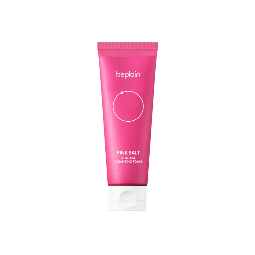 Beplain Pink Salt AHA BHA Cleansing Foam 120ml front view gentle exfoliating face wash