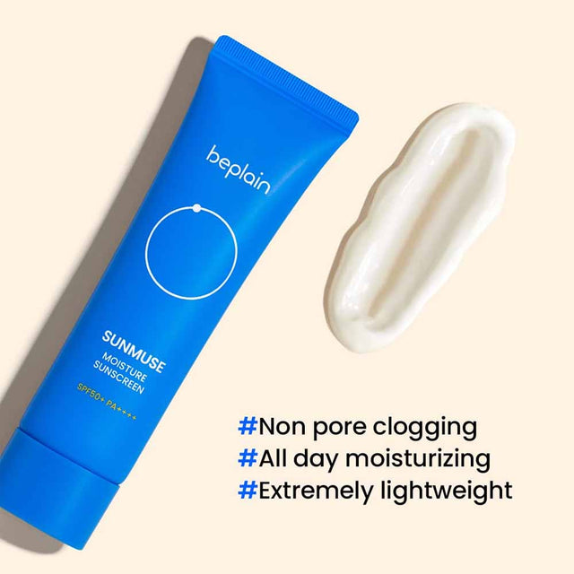 Beplain Sunmuse Moisture Sunscreen SPF50+ PA++++ 50ml front view hydrating daily sunscreen tube