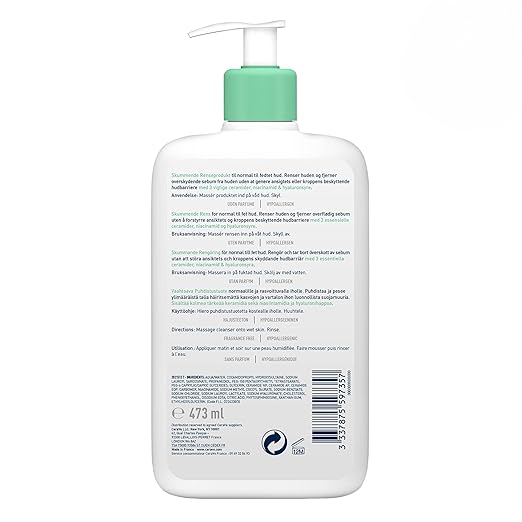 CeraVe Foaming Cleanser 473ml ingredients and directions label dermatologist recommended