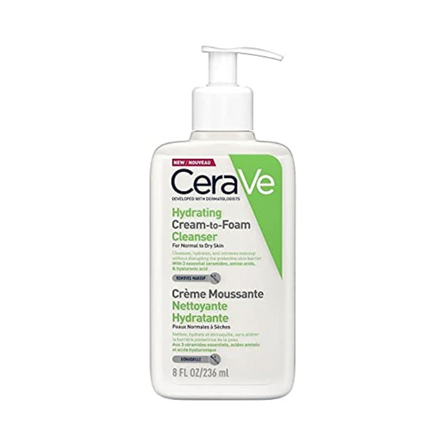  CeraVe Hydrating Cream-to-Foam Cleanser 236ml makeup removing face wash for normal to dry skin