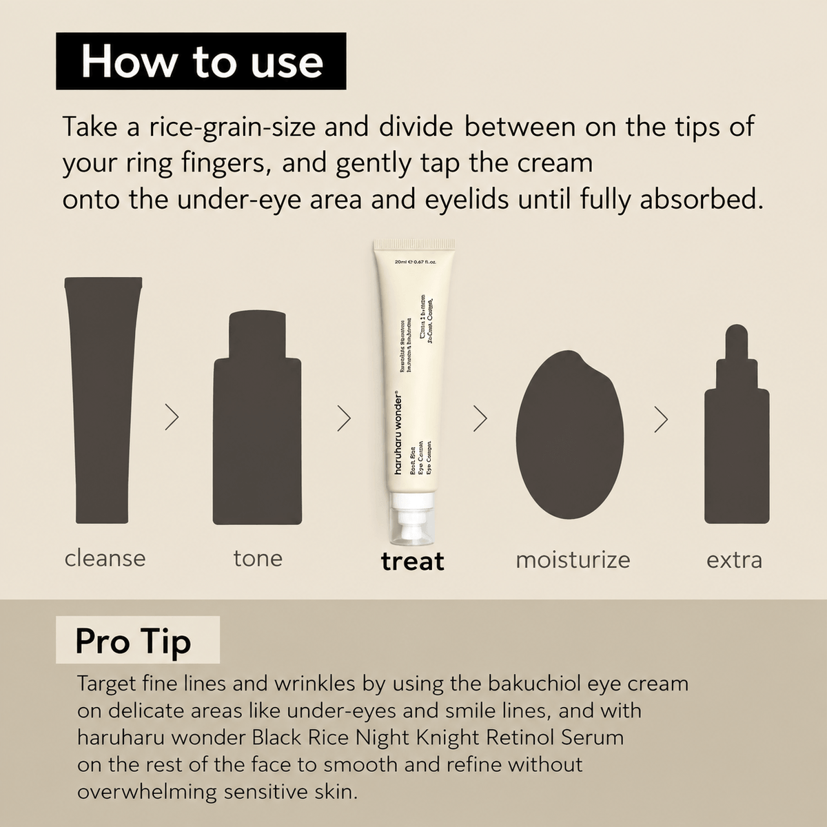 Haruharu Wonder Black Rice Bakuchiol Eye Cream 20 ML | Korean Anti-Aging Eye Cream for Fine Lines, Wrinkles & Dark Circles