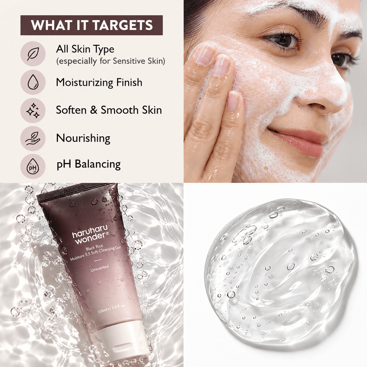 Haruharu Wonder Black Rice Triple AHA Gentle Cleansing Gel 100ML | Exfoliating Korean Face Cleanser