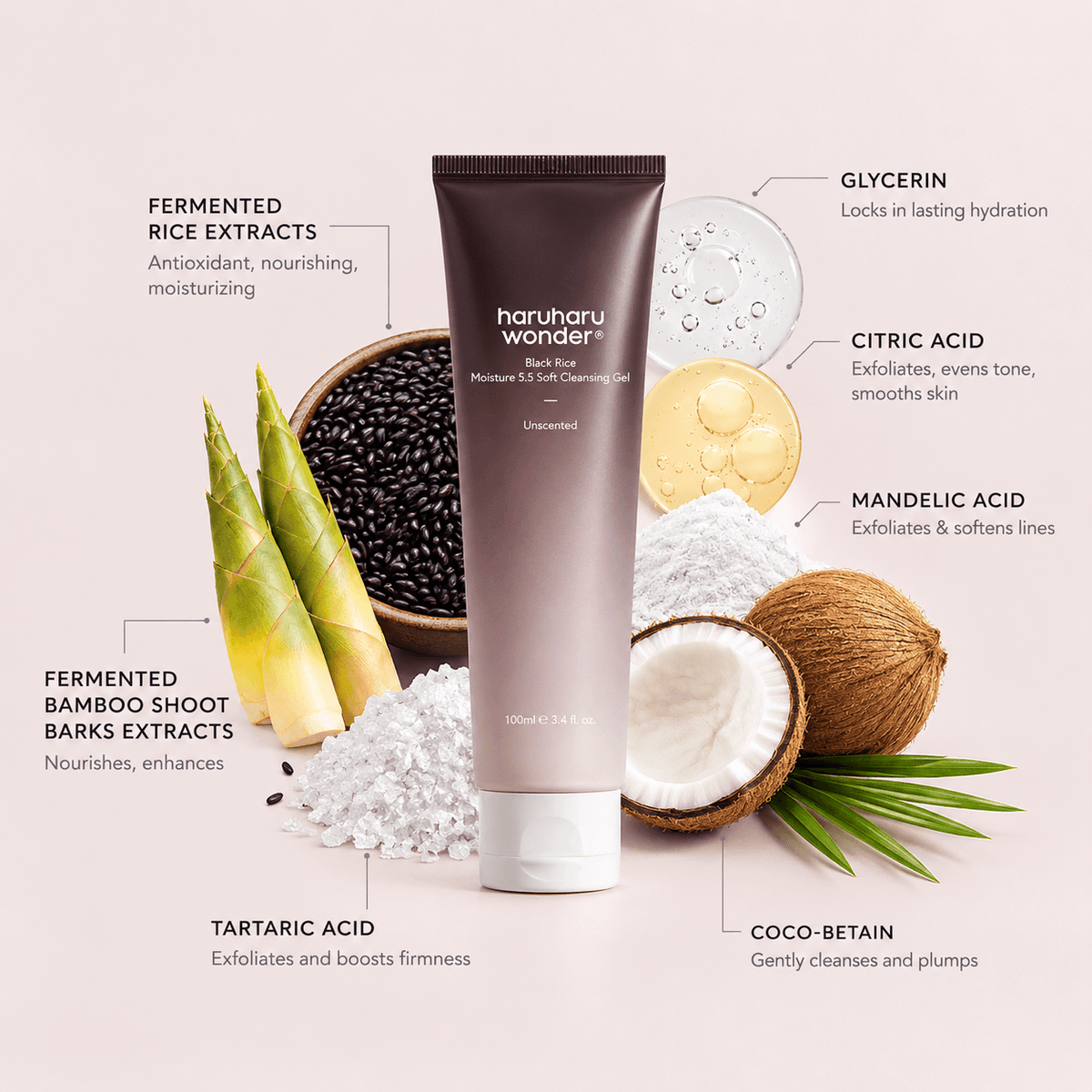 Haruharu Wonder Black Rice Triple AHA Gentle Cleansing Gel 100ML | Exfoliating Korean Face Cleanser