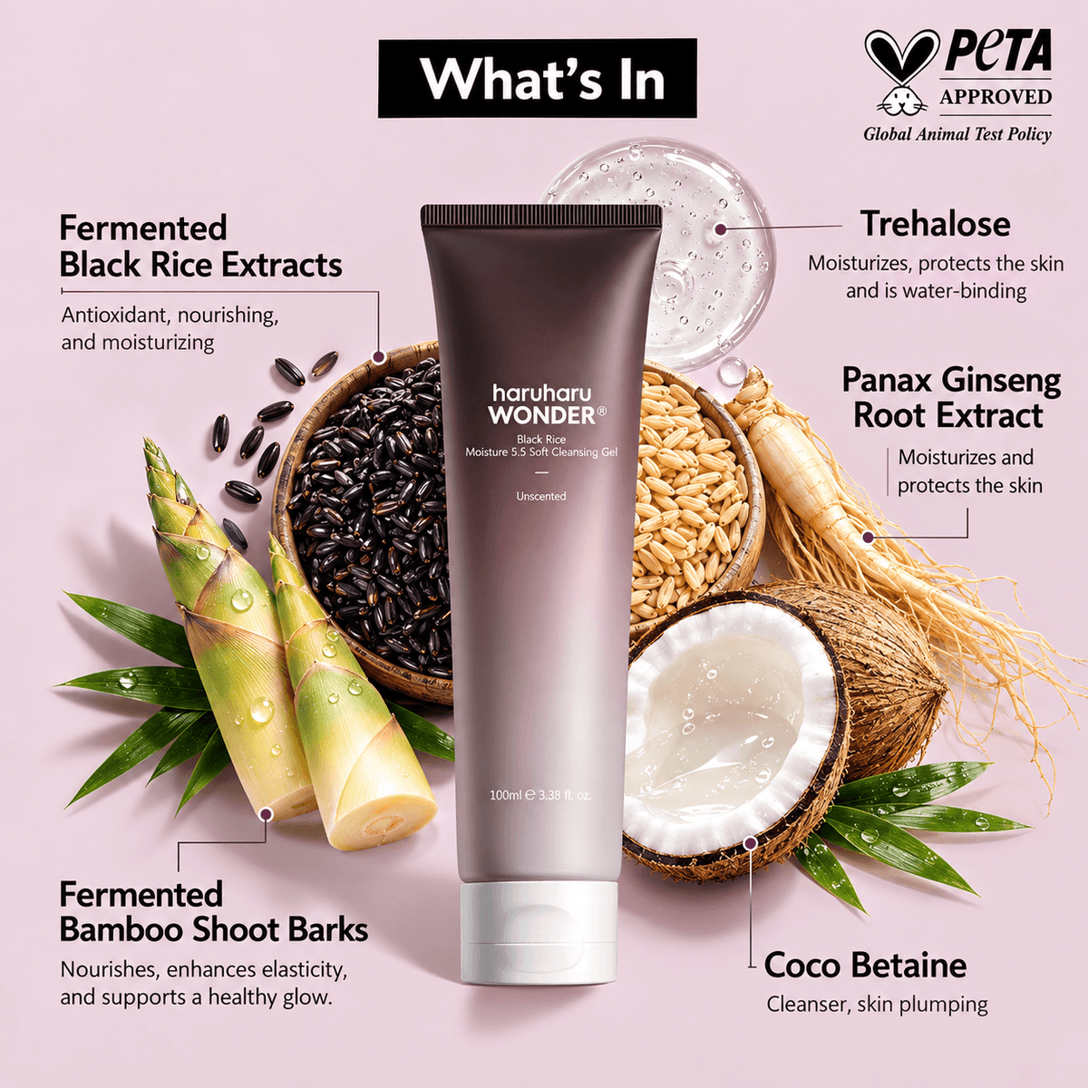 Haruharu Wonder Black Rice Moisture 5.5 Soft Cleansing Gel 100 ML | Korean Gentle Hydrating Face Cleanser for Sensitive Skin