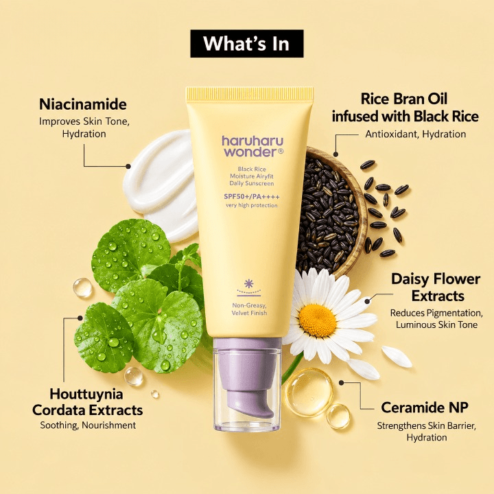 Haruharu Wonder Black Rice Moisture Airyfit Daily Sunscreen SPF50+ PA++++ 50 ML | Korean Lightweight Hydrating Face Sunscreen