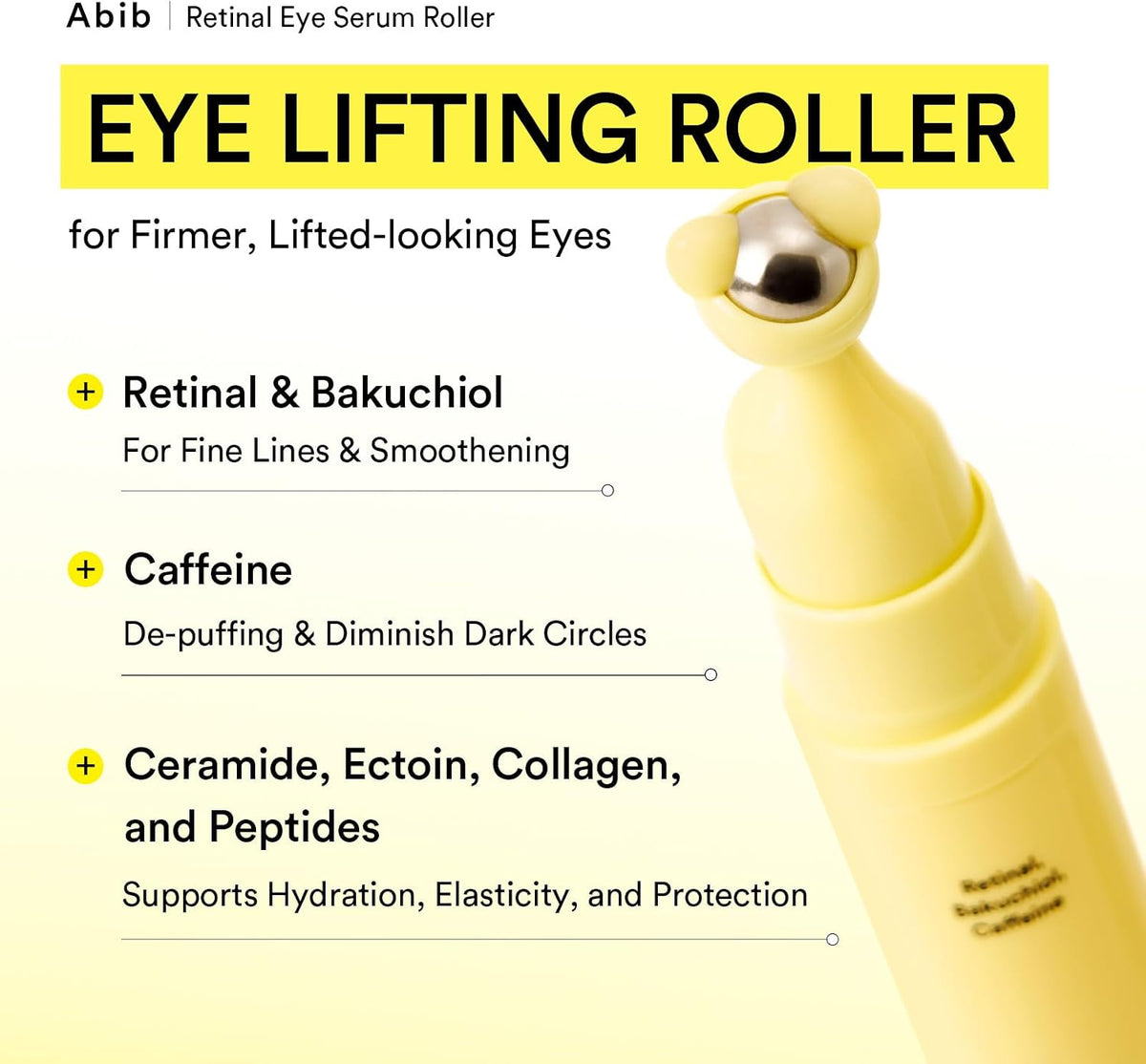Abib Retinal Eye Serum Lifting Roller 15ML | Anti-Aging Eye Applicator for Wrinkles, Puffiness, Dark Circles with Caffeine & Bakuchiol for Under Eyes