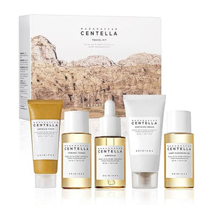 All products included in Hyalu Cica travel kit displayed together